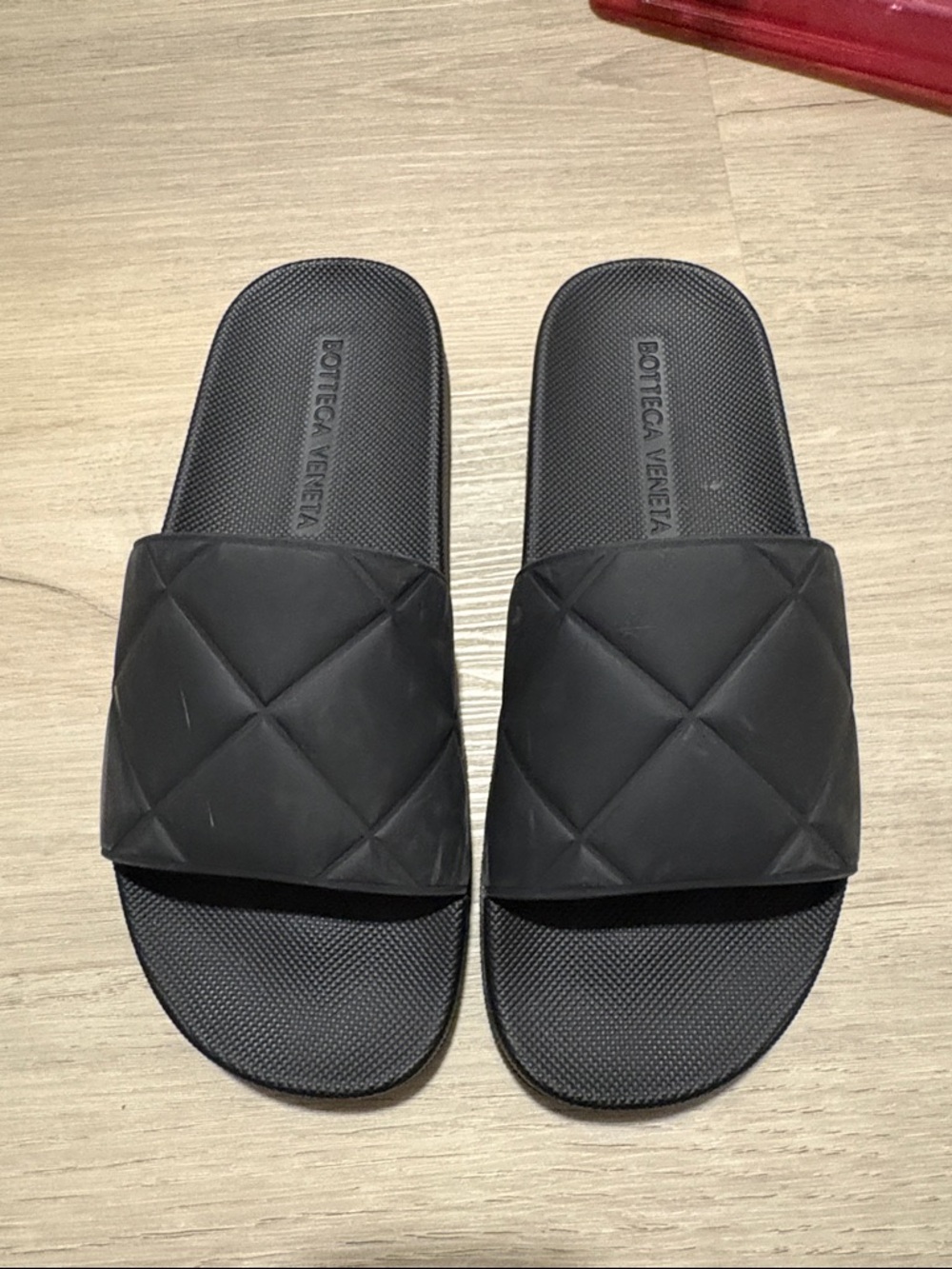 Bottega Veneta Black Quilted-Style Slide Sandals